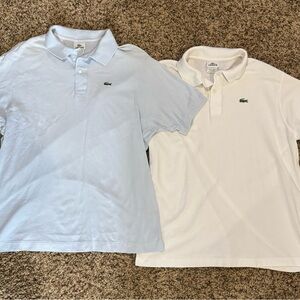 2 Lacoste Men’s Polo Shirts - Sky Blue and White - Sizes 6 & 7